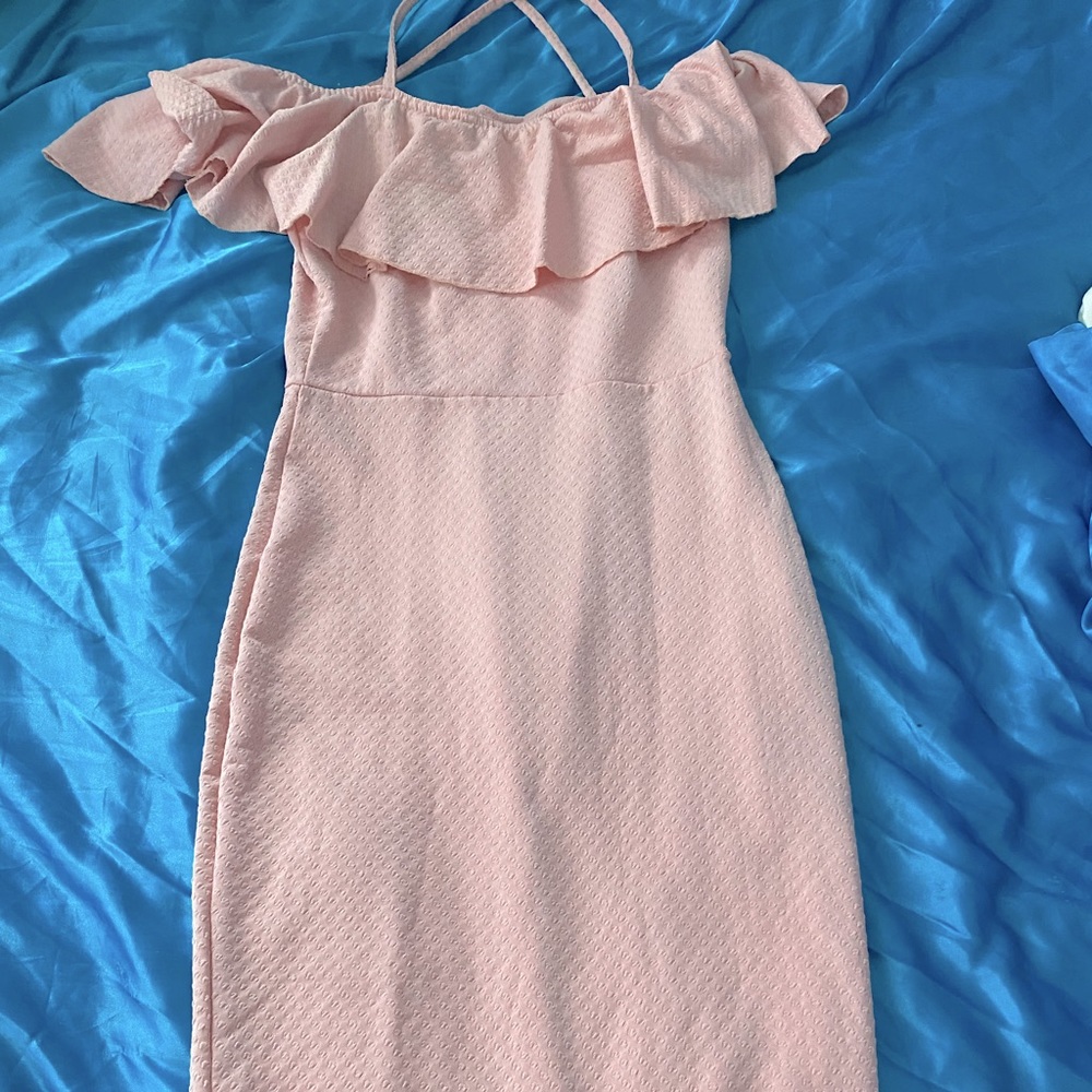 Pink Off The Shoulder Midi Dress